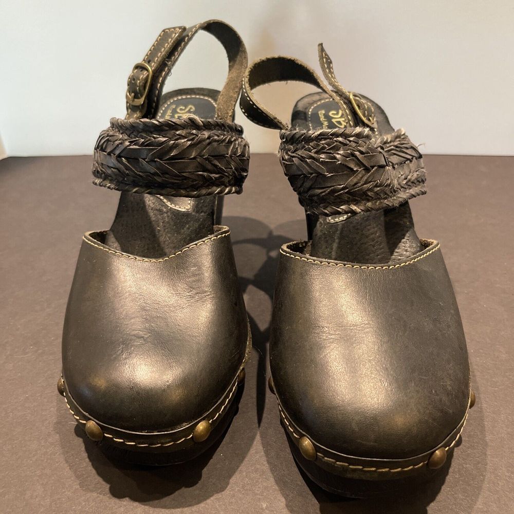 Sbicca Vintage Collection‎ Faux Wood Platform Black Stud Boho Leather Platform - Picture 4 of 11